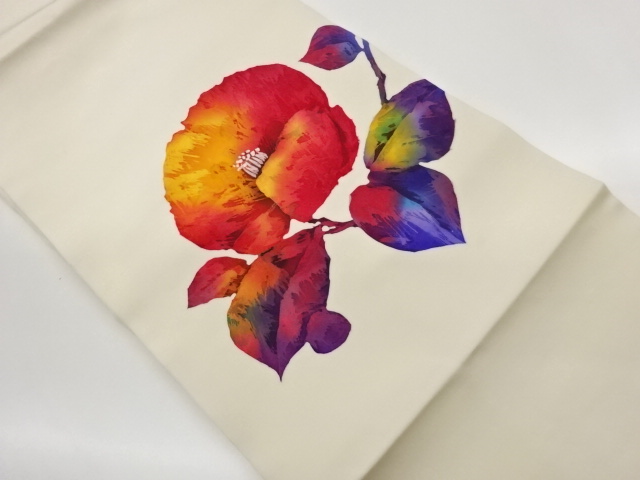 JAPANESE KIMONO / SHIOZE ABSTRACT CAMELLIA PATTERN NAGOYA OBI